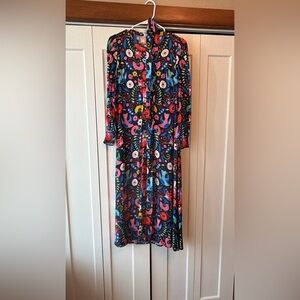 Boden Multicolor Floral & Bird Maxi Dress - navy Base with Bright Print